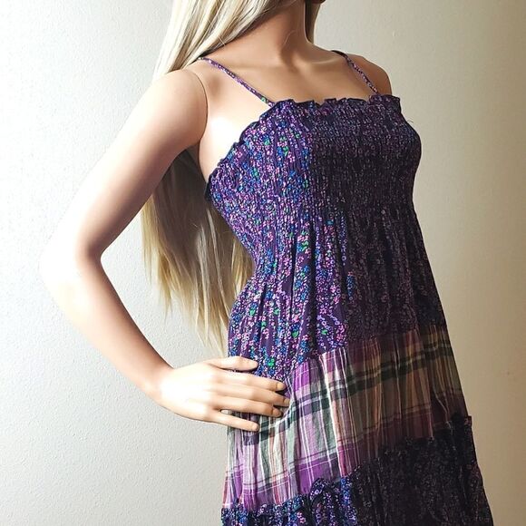 Mossimo Floral Smocked Purple Ruffle Summer Dress - Picture 3 of 7